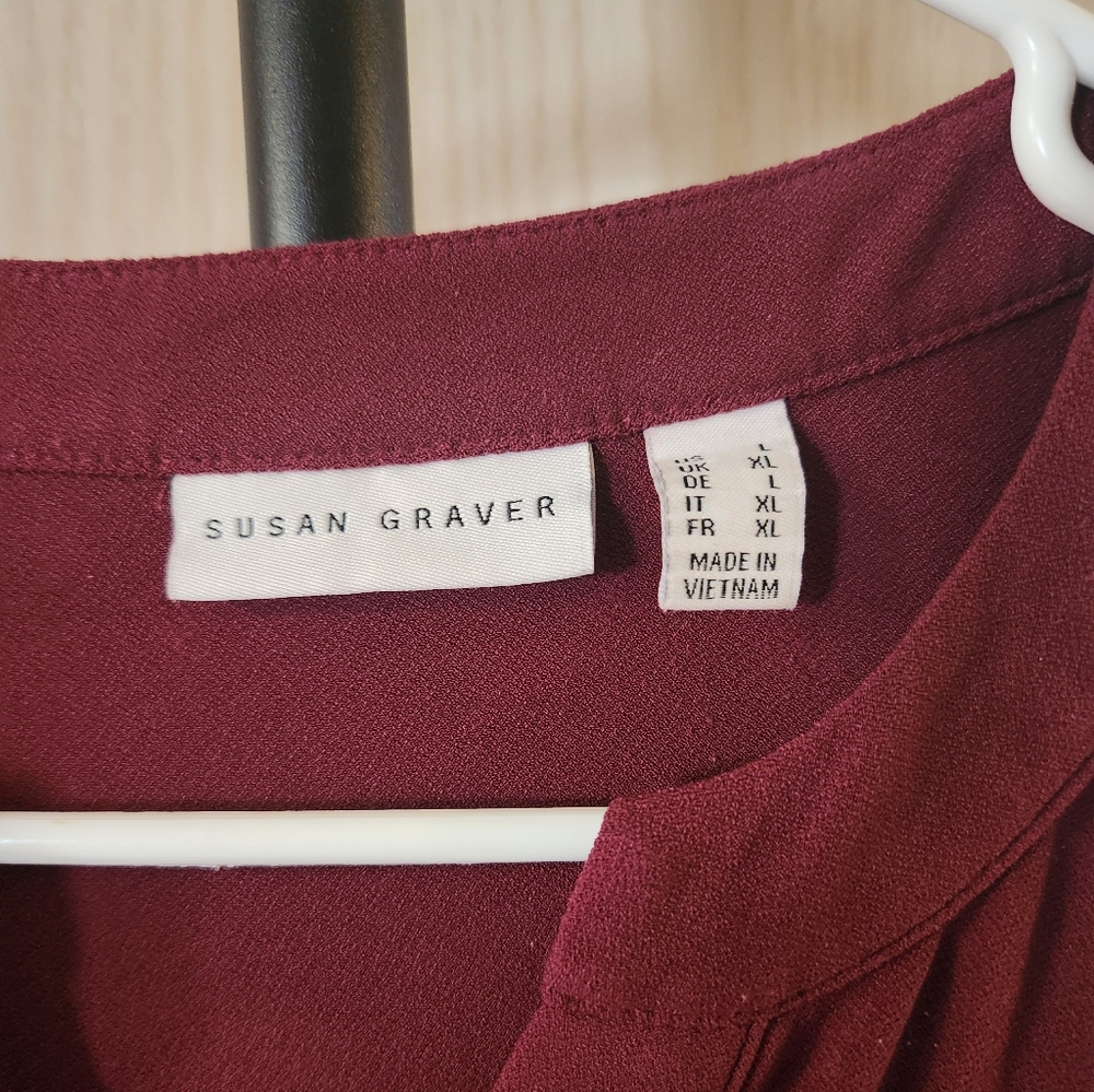 Susan Graver Maroon Button-Down Shirt - Picture 3 of 5